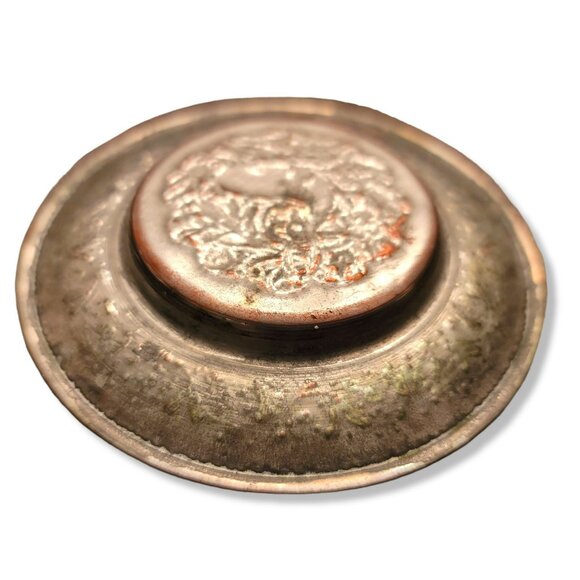 Vintage Tray Copper Persian Round with Tin Wash Deer or Antelope Design JH1334 - Picture 3 of 5